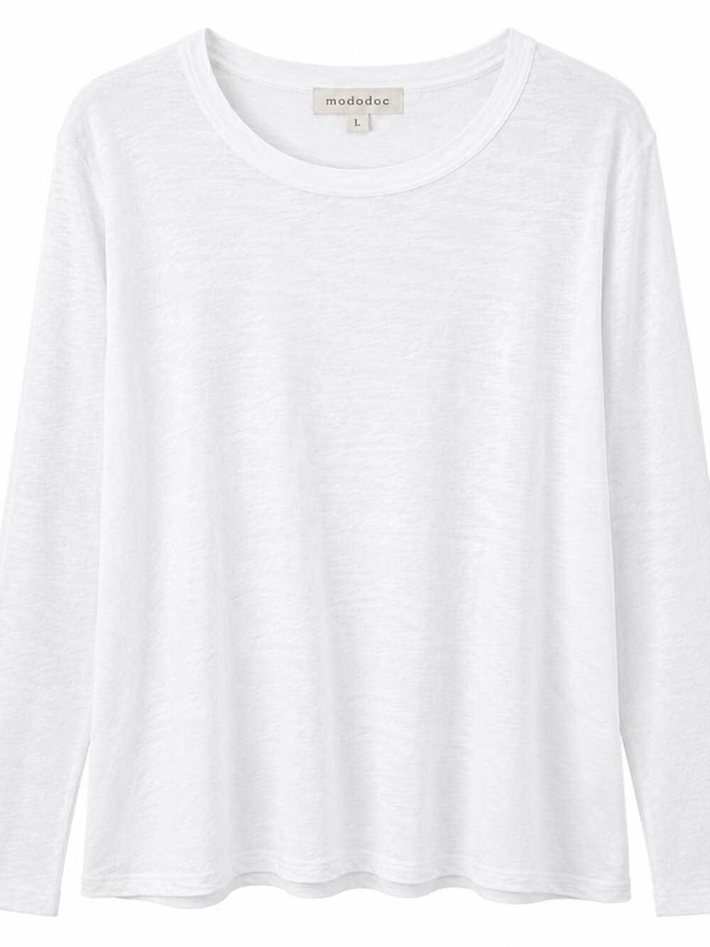 Mododoc White Slub Knit Long Sleeve Crew Neck Relaxed Fit Top Size Large